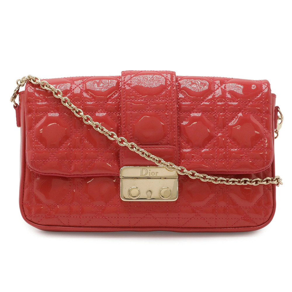 Christian Dior Cannage Lock Chain Bag Patent Vernis Leather Fuschia Pink